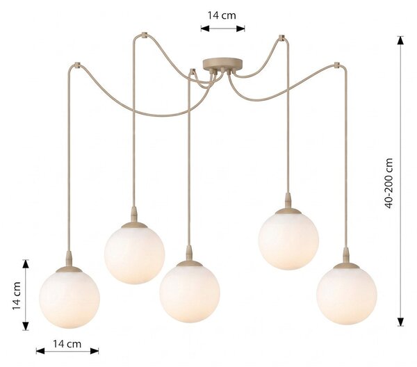 Závěsné svítidlo GIGI 5 – moka, opálové sklo, 5× E14, šířka 200 cm