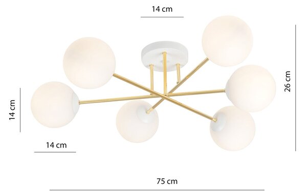 Stropní svítidlo MAGNUM 6 – bílé, opálové sklo, 6× E14, šířka 75 cm