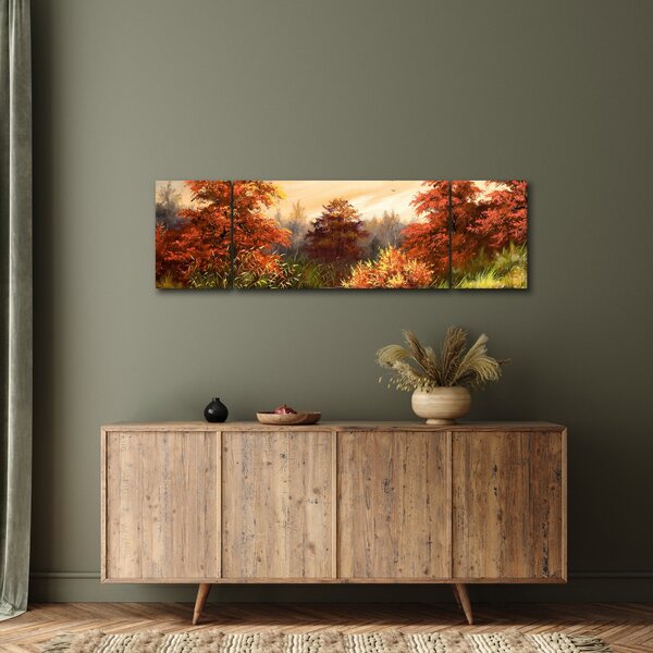 Obraz řeky v podzimní krajině, olejomalba (170x50 cm)