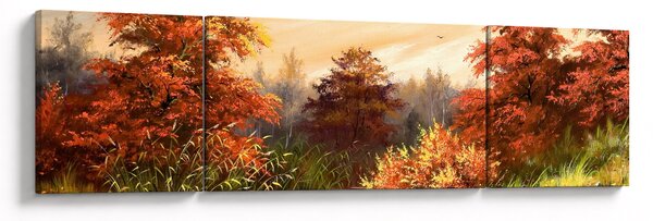 Obraz řeky v podzimní krajině, olejomalba (170x50 cm)