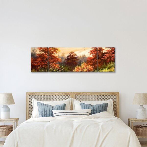 Obraz řeky v podzimní krajině, olejomalba (170x50 cm)