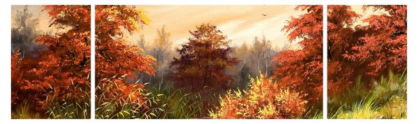 Obraz řeky v podzimní krajině, olejomalba (170x50 cm)