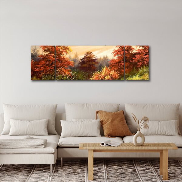 Obraz řeky v podzimní krajině, olejomalba (170x50 cm)