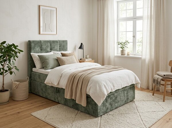 Čalouněná postel boxspring DIRELIS VIBE 90x200 cm tmavě zelená Matrace: Matrace Bonell pružinová