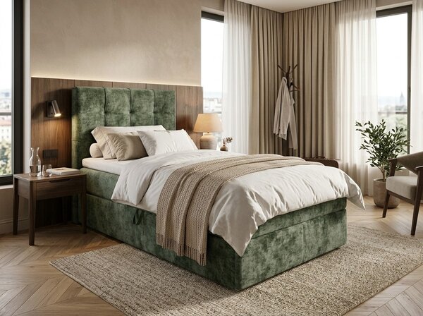 Čalouněná postel boxspring DIRELIS VIBE 90x200 cm tmavě zelená Matrace: Matrace Bonell pružinová