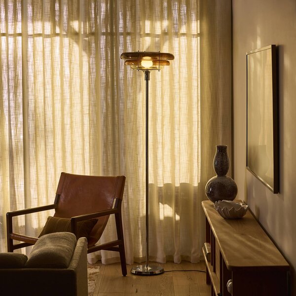 MARKET SET Stojací lampa Sunset, jantarová, sklo, E27, Hnědá / rez, Obývací pokoj / jídelna, Sklo, Design