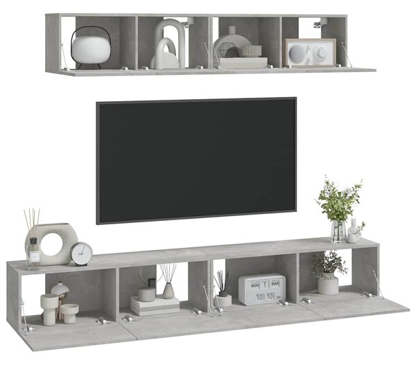 4dílný set TV skříněk betonově šedý kompozitní dřevo 3114537