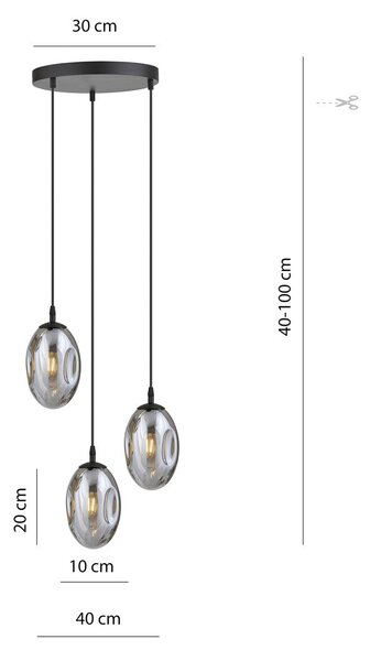 Závěsné svítidlo ASTRAL 3 PREM – černé, grafitové sklo, 3× E14, šířka 40 cm