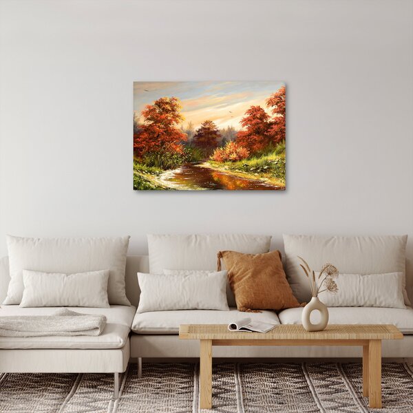 Obraz řeky v podzimní krajině, olejomalba (70x50 cm)