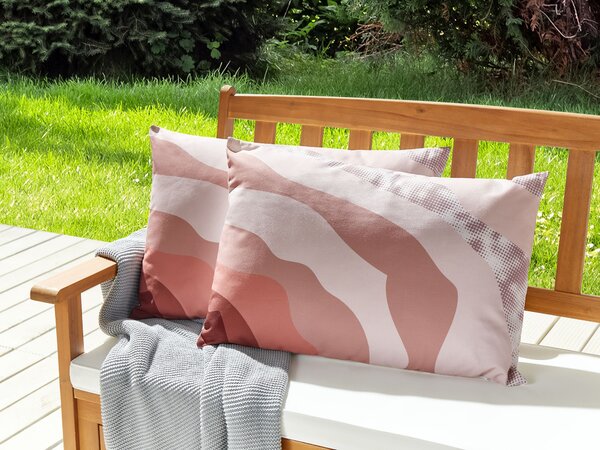 Sada 2 venkovních polštářů CAMPEI Abstraktní vzor 40 x 60 cm Růžová
