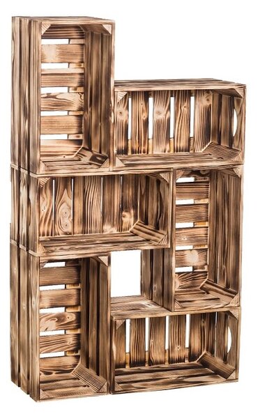 ČistéDřevo Dřevěné opálené bedýnky knihovna 62 x 102 x 20 cm