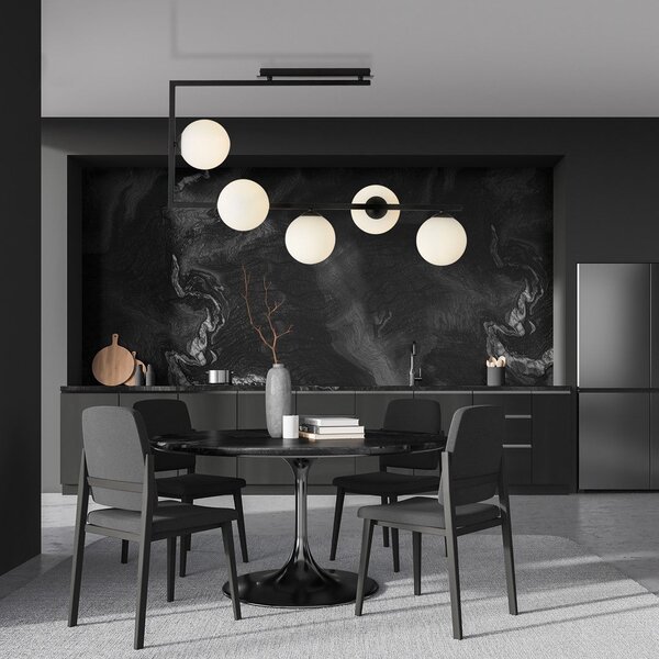 Stropní svítidlo SOMA 5 – černé, opálové sklo, 5× E14, šířka 83 cm