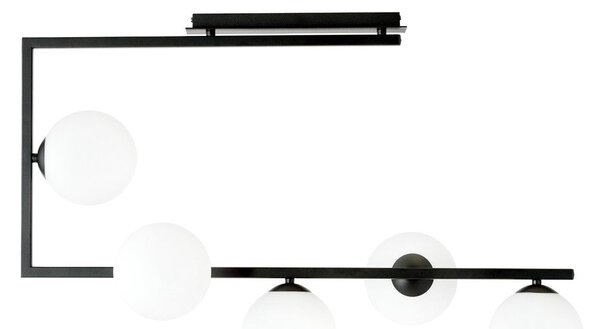 Stropní svítidlo SOMA 5 – černé, opálové sklo, 5× E14, šířka 83 cm