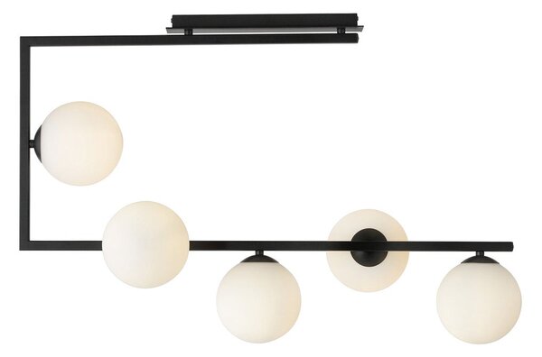 Stropní svítidlo SOMA 5 – černé, opálové sklo, 5× E14, šířka 83 cm