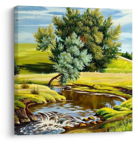 Obraz - Řeka mezi loukami, olejomalba (30x30 cm)
