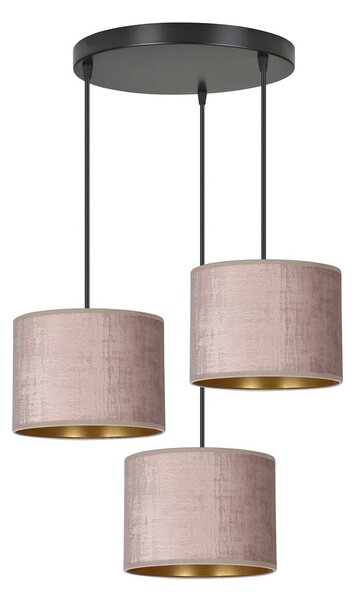 Závěsné svítidlo HILDE 3 PREM – černé, růžová textilní stínidla, 3× E27, šířka 50 cm