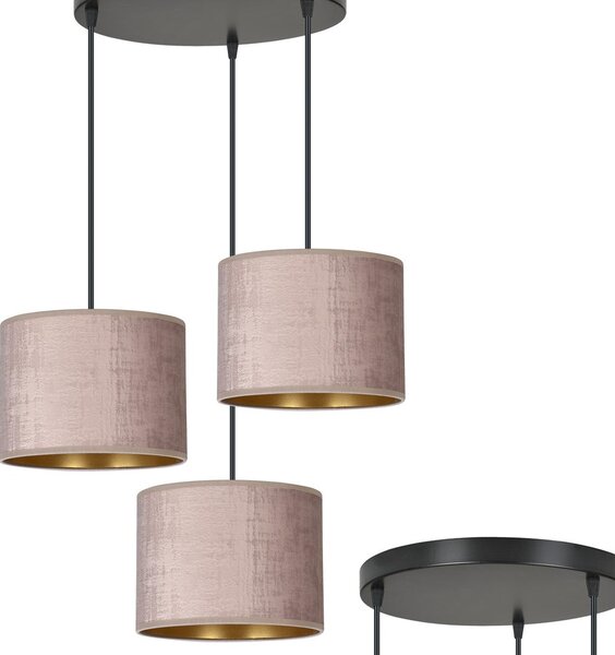Závěsné svítidlo HILDE 3 PREM – černé, růžová textilní stínidla, 3× E27, šířka 50 cm