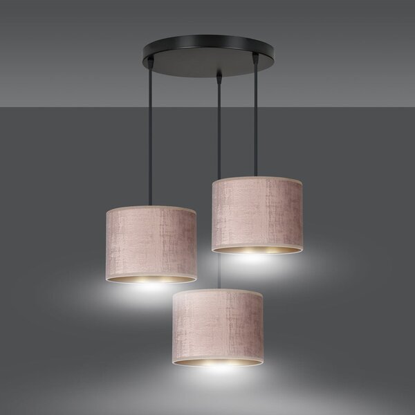 Závěsné svítidlo HILDE 3 PREM – černé, růžová textilní stínidla, 3× E27, šířka 50 cm