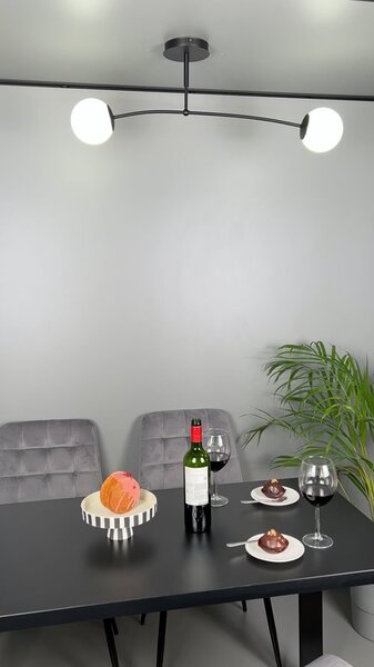 Stropní svítidlo PREGOS 2 – černé, bílé sklo, 2× E14, šířka 60 cm