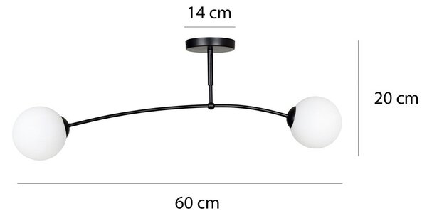 Stropní svítidlo PREGOS 2 – černé, bílé sklo, 2× E14, šířka 60 cm