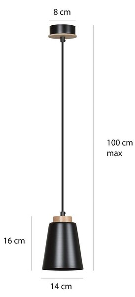 Závěsné svítidlo BOLERO 1 – černé, 1× E27, šířka 14 cm