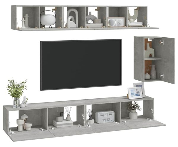 6dílný set TV skříněk betonově šedý kompozitní dřevo 3114617