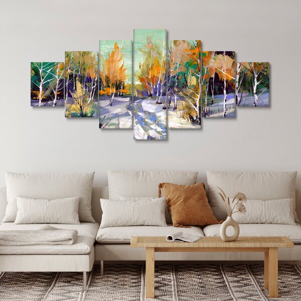 Obraz - Zasněžená cesta lesem, olejomalba (210x100 cm)