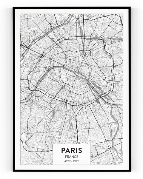 Plakát / Obraz Mapa Paris Pololesklý saténový papír 61 x 91,5 cm