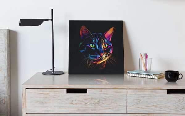 Obraz na plátně - barevná kočka FeelHappy.cz Rozměr obrazu (Šířka x Výška): 40 x 40 cm