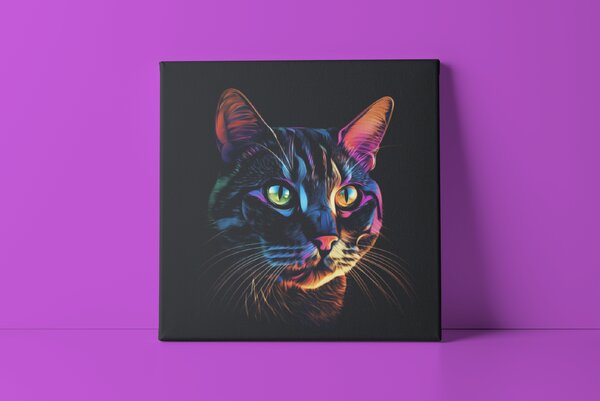 Obraz na plátně - barevná kočka FeelHappy.cz Rozměr obrazu (Šířka x Výška): 40 x 40 cm