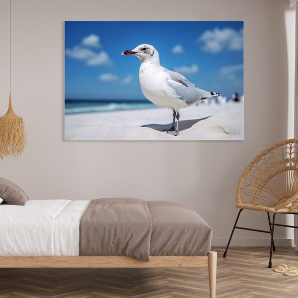 Obraz na plátně - racek na pláži FeelHappy.cz Velikost obrazu: 150 x 100 cm
