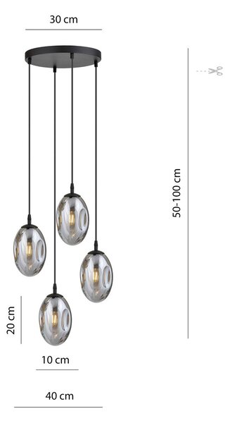 Závěsné svítidlo ASTRAL 4 PREM – černé, grafitové sklo, 4× E14, šířka 40 cm