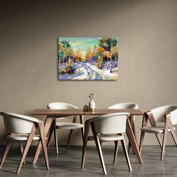 Obraz - Zasněžená cesta lesem, olejomalba (70x50 cm)