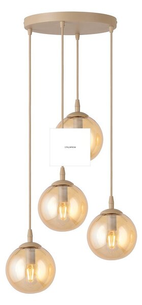 Závěsné svítidlo COSMO 4 PREM – moka, jantarové sklo, 4× E14, šířka 40 cm