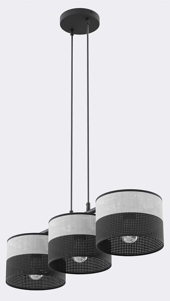 Závěsné svítidlo KARBON 3 – černé / šedé, textilní stínidla, 3× E27, šířka 70 cm