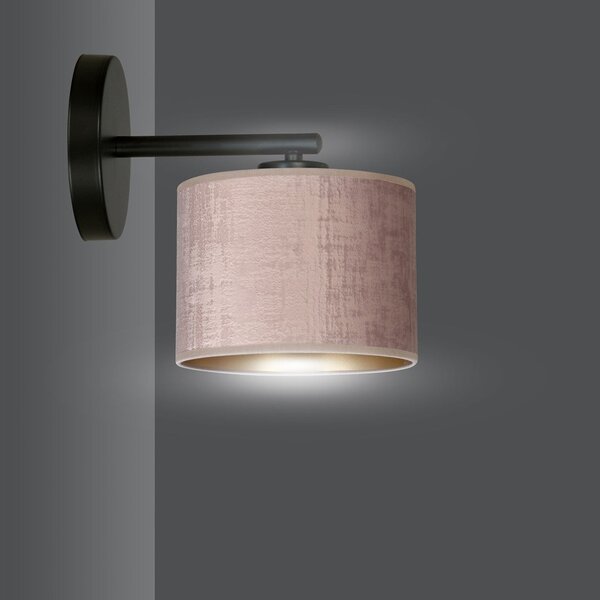 Nástěnné svítidlo HILDE K1 – černé, růžové textilní stínidlo, 1× E27, šířka 18 cm