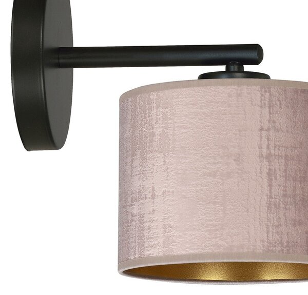 Nástěnné svítidlo HILDE K1 – černé, růžové textilní stínidlo, 1× E27, šířka 18 cm