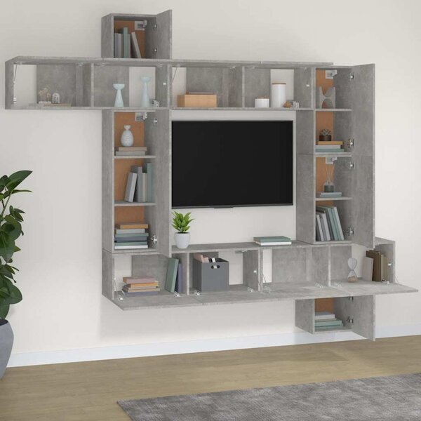 9dílný set TV skříněk betonově šedý kompozitní dřevo 3114657