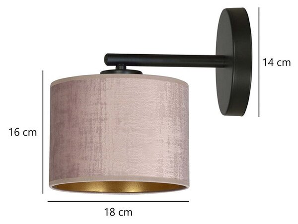 Nástěnné svítidlo HILDE K1 – černé, růžové textilní stínidlo, 1× E27, šířka 18 cm