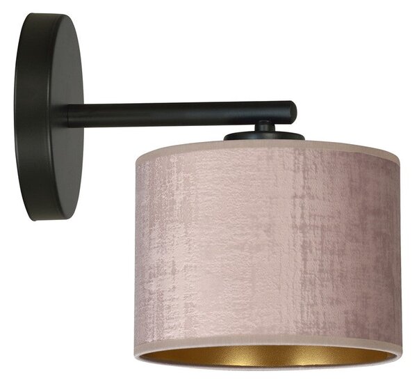 Nástěnné svítidlo HILDE K1 – černé, růžové textilní stínidlo, 1× E27, šířka 18 cm