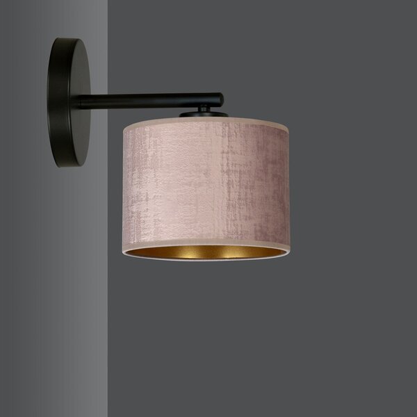 Nástěnné svítidlo HILDE K1 – černé, růžové textilní stínidlo, 1× E27, šířka 18 cm