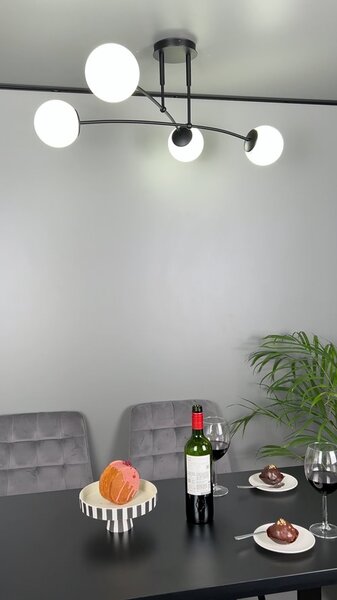 Stropní svítidlo PREGOS 4 – černé, bílé sklo, 4× E14, šířka 60 cm