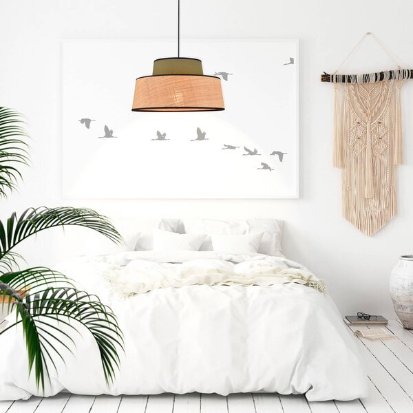 COREP Závěsné světlo Mallorca, khaki/přírodní barva, Ø 38 cm, látka/ráho, stmívatelný, Zelená, Obývací pokoj / jídelna, Textil / tkanina / hedvábí