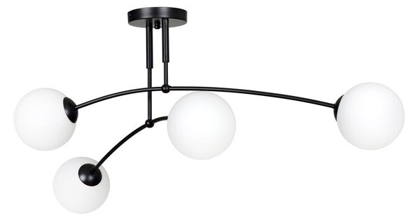 Stropní svítidlo PREGOS 4 – černé, bílé sklo, 4× E14, šířka 60 cm