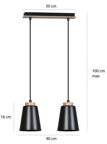 Závěsné svítidlo BOLERO 2 – černé, 2× E27, šířka 40 cm