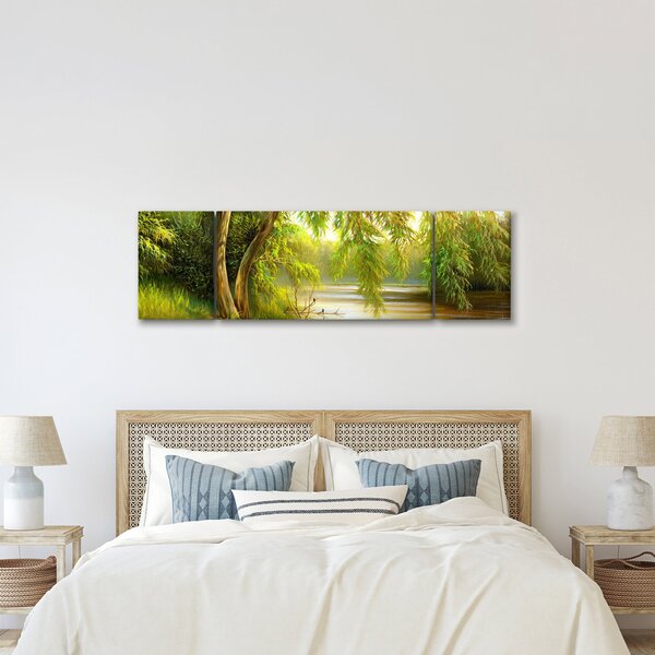 Obraz - Vrba u jezera, olejomalba (170x50 cm)