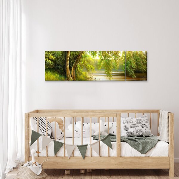 Obraz - Vrba u jezera, olejomalba (170x50 cm)