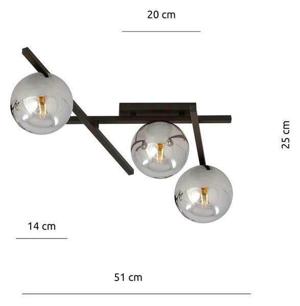 Stropní svítidlo SMART 3 – černé, grafitové sklo, 3× E14, šířka 51 cm