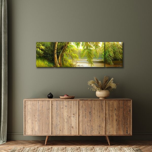 Obraz - Vrba u jezera, olejomalba (170x50 cm)