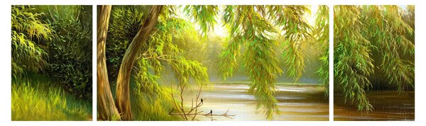 Obraz - Vrba u jezera, olejomalba (170x50 cm)